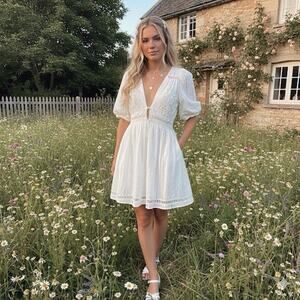 Urban Outfitters Women's Babydoll Dress Medium Ivory Islet Y2K Coquette Romantic